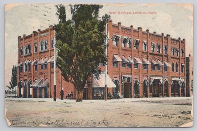 Lewiston Idaho, Hotel Bollinger Street Scene, 1909 Nez Perce County ID Postcard