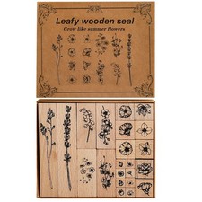 22 PCS Plant Decorative Wooden Wood Rubber Stamps Card Making Scrapbooking Craft