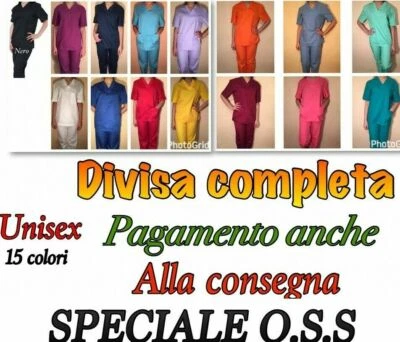 DIVISA SANITARIA OSPEDALIERA INFERMIERE 6 TASCHE UNISEX 6 COL COULISSE E LACCIO