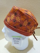 Acorns and Leaves Fall Men's Skull/Chemo Surgical Scrub Hat/Cap Handmade