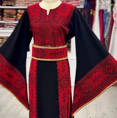Thobe Embroidery Palestinian Black & Red Women Tatreez New - Picture 2 of 5