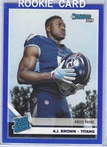 AJ BROWN 2019 PANINI DONRUSS BLUE PRESS PROOF RATED ROOKIE RC #314