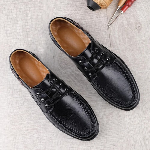 Genuine Leather Outdoor Shoes Men's Breathable Casual Handmade Loafers Sneaker - Picture 5 of 25