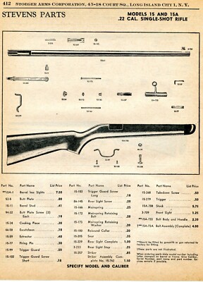 1958 Print Ad of Stevens Model 15 15A Single Shot Rifle Parts List | eBay