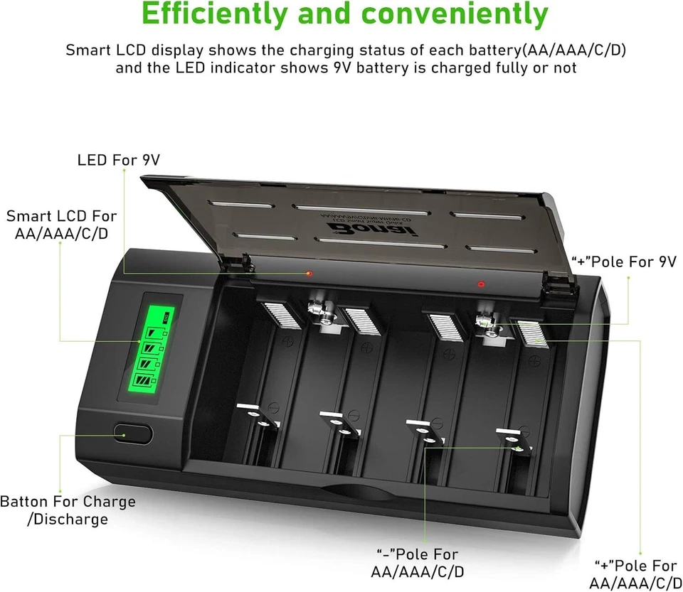 Batterie Akku Ladegerät LCD für AA/AAA/SC/C/D/9V NIMh wiederaufladbare Batterien - Bild 3 von 4