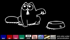 Demanding Cat with Empty Bowl Vinyl Decal, funny gas tank sticker, silly sticker