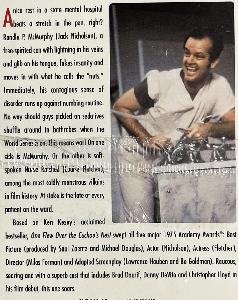 One Flew Over The Cuckoo's Nest 1975 Movie (VHS 1993) Acad Award Jack Nicholson - Image 4 of 4