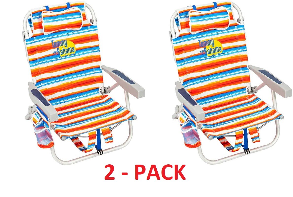 2Pack Tommy Bahama Beach Chair Lay Flat, Reclining, Adjustable, 300 lb