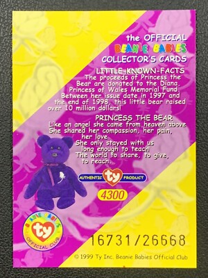 1999 Ty beanie babies official collector card princess the bear
