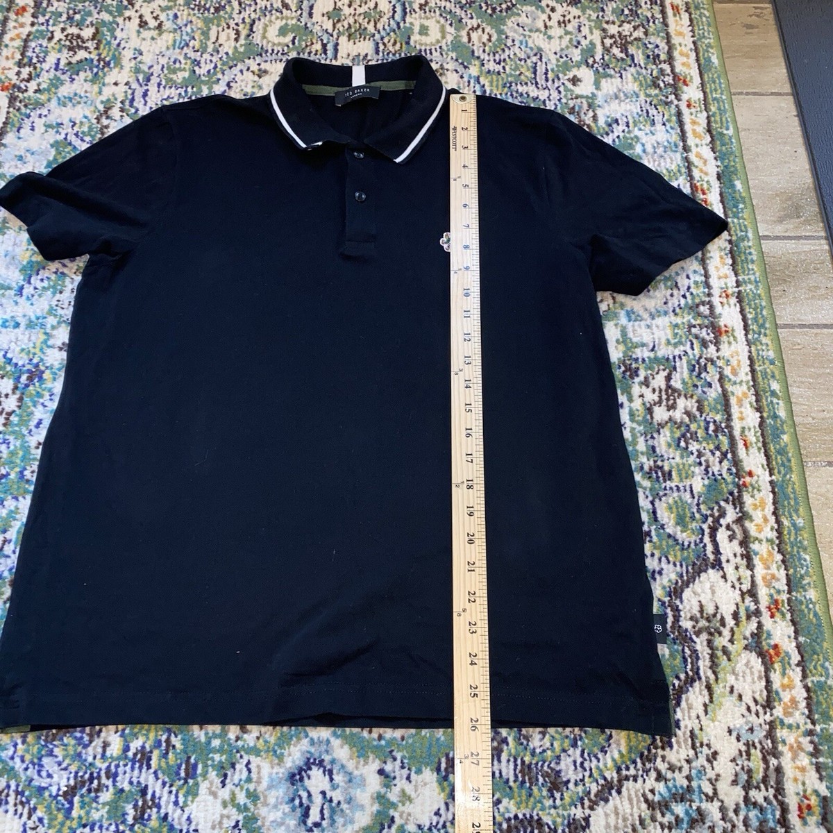 Ted Baker London Polo Shirt Mens Small Flower Logo Black