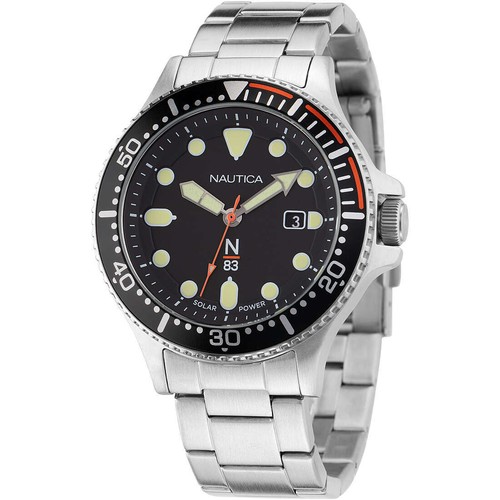 Orologio Solare Uomo + Cinturino NAUTICA N83 NAPCBS307 Acciaio Nero Sub 50mt - Foto 2 di 2