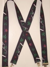 Men's X Style Suspenders with Marijuana Joint Pattern, USA Made
