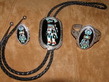 "FAMILY SET"  Pinto Bolo Tie & Etsate Bracelet and Ring --- Zuni Artisans