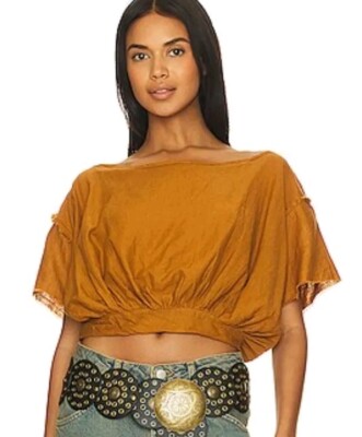 New FREE PEOPLE We The Free Cloud 9 Crop Bubble Top Size Medium Spice Pecan