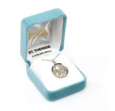 St. Therese Lisieux Sterling Silver Round 0.9" Medal, Gift Box, 18" Chn, US