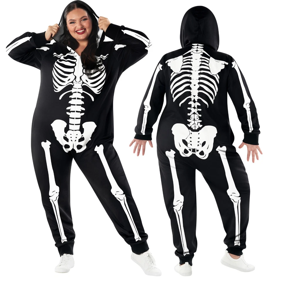 Mujer Disfraz Esqueleto Adulto Una Pieza Halloween Pijama Mono S - XXL Foto 4 de 4