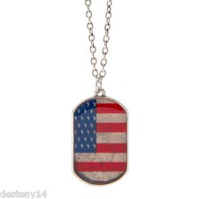 Stars & Stripes American Flag Girl's Womens Dog Tag Pendant Necklace One Size