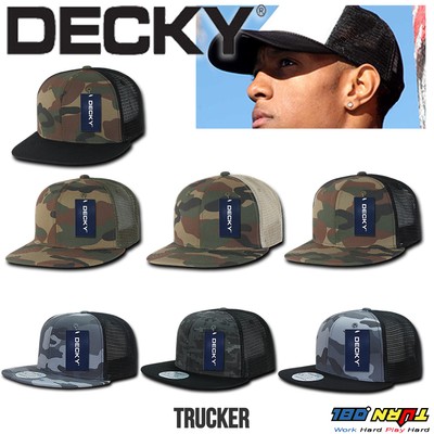 DECKY FLAT Bill Trucker Hat 6 Panel Mesh Hip Hop Camo Snapback Cap for Men #1055