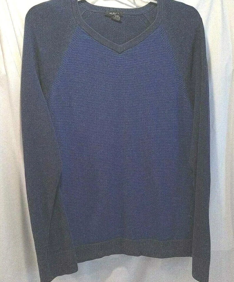 Alfani Men's Knit T-shirt Blue Black Pullover Stripe V Neck 100% Cotton XL - Image 2 of 4