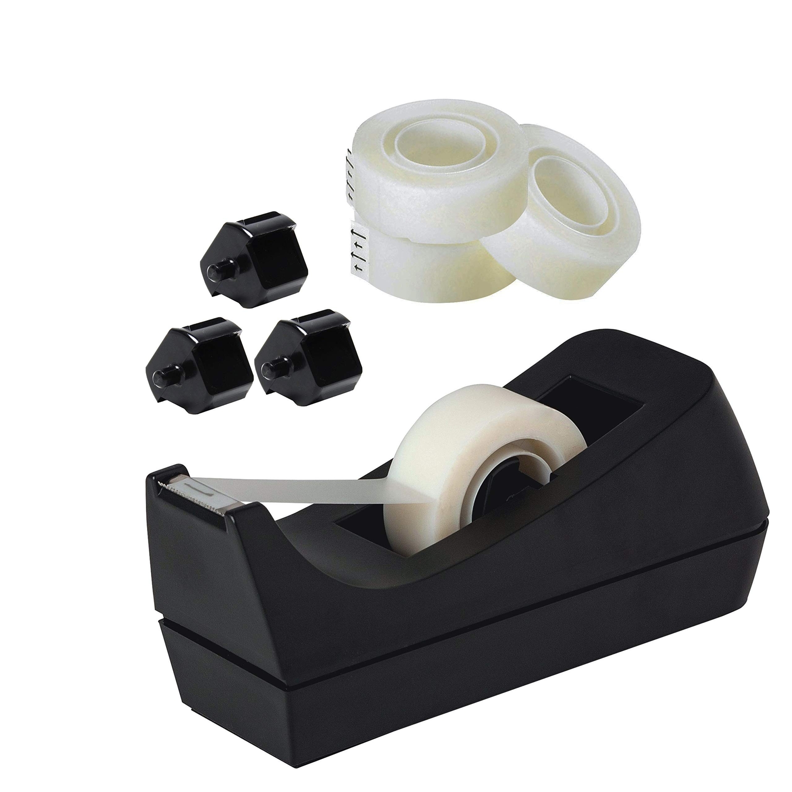 Desktop Tape Dispenser Black Non-Skid Base with 3 Premium Rolls Invisible Tap...-image