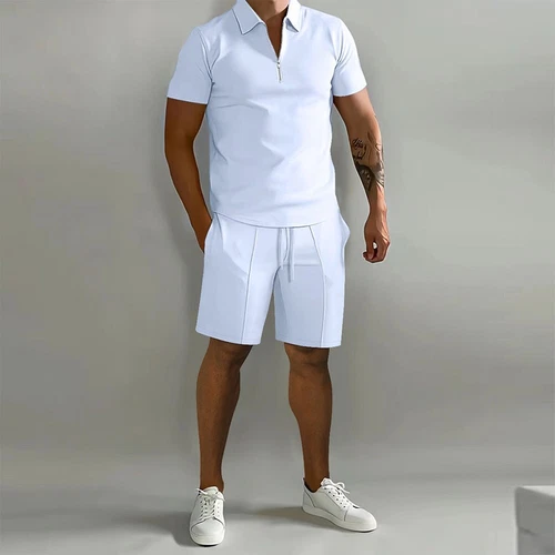 Conjunto de 2 piezas de conjunto de verano para hombre manga corta camisetas pantalones cortos conjunto informal suéter - Imagen 7 de 36