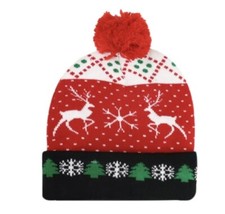 LED Christmas Winter Beanie Knit Hat Light Up Xmas Winter Warm Cap w/ Pom Pom US