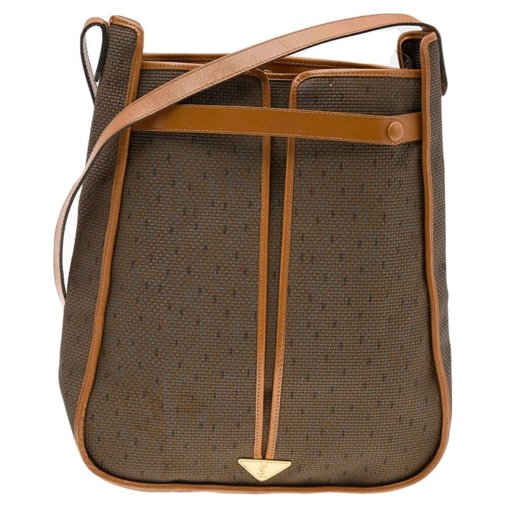 SAINT LAURENT (YSL) Borsa a tracolla vintage Yves Saint Laurent marrone marrone rivestita in tela e pelle