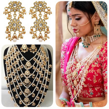 Indian Bollywood Pakistani Wedding Long Kundan Pearl Bridal Necklace Set 7 Rows