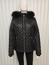 Michael Kors Women's Black Puffer Jacket Detachable Hood Faux Fur Trim Size M.