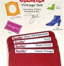 Vintage Frame Photo Corner Trunk & Shoe Sizzix Sizzlits Die Set 38-9704 NEW!