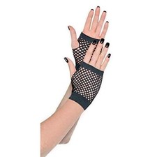 80's Punk Black Fingerless Fishnet Short Gloves - One Size, 2-Piece Set -