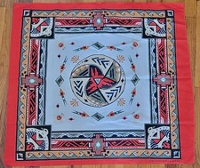 Vintage Wamcraft Red Southwest Bandana Scarf Made USA GRAPHIC Red Poly cotton