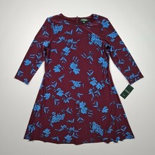 Lauren Ralph Lauren Womens Dress Burgundy Red 12 UK Floral Jersey A Line Short