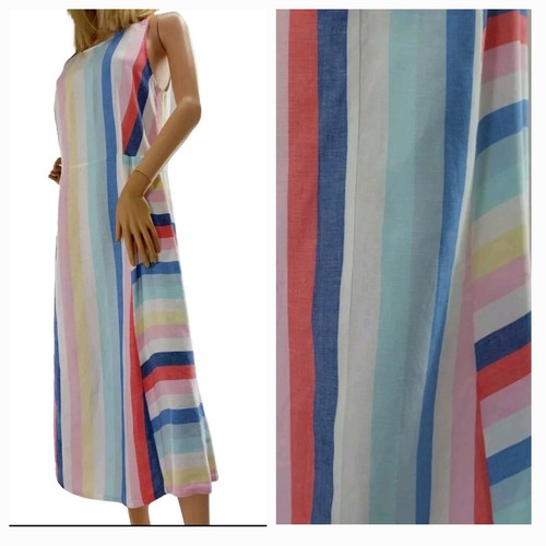 Joules Size 12 Dress Midi Linen Rainbow RRP£74.95 multicolour Summer Stripe - Picture 2 of 12