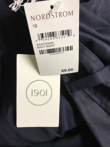 Nordstrom 1901 Cotton Blend Lined Midi Pleated Skirt Navy Women's Size 12 - Picture 9 of 9