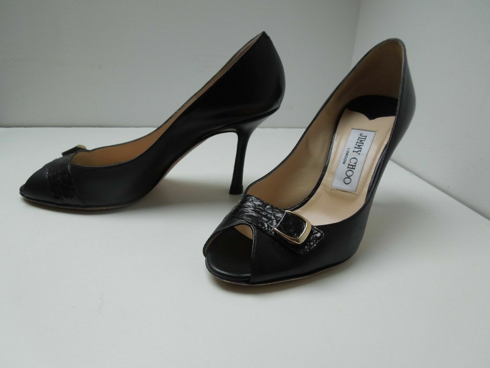 Jimmy Choo RRP £350 Kid Leather Black Open Toe Heel Size 35 VGC image 3
