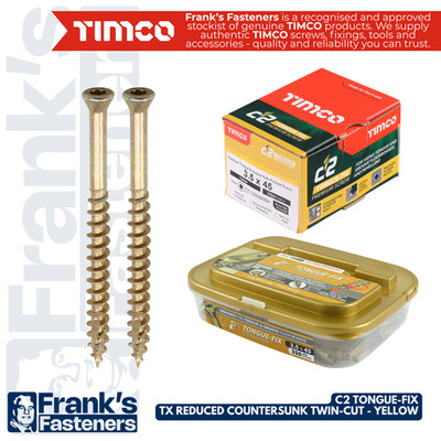 Timco 3,5 mm x 45 mm C2 Tongue-Fix TX reduzierte Senkschrauben Twin-Cut gelb