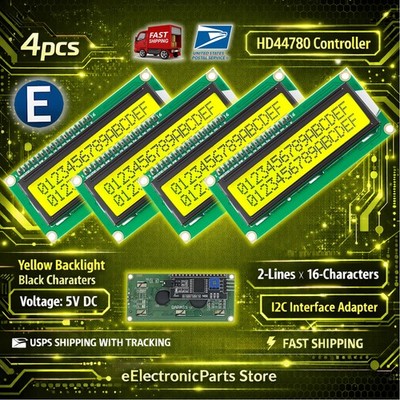 4pcs LCD 1602 Yellow 16x2 HD44780 with IIC I2C Interface Adapter Module Display