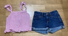Girl's Old Navy Outfit Size 8 - Pink Checked Top w/Jean Shorts EUC