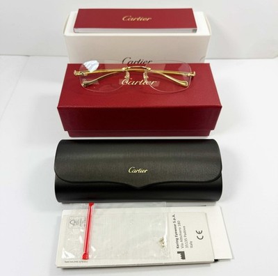 Cartier Panthère de Cartier Eye Glasses CT0058O Gold Rimless Size 52-18-130