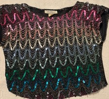 Vintage Sequined Crop Top Size 4 Party Costume Dance Festival Disco Retro