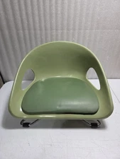 Vintage MCM Cosco Child Booster Seat Avocado Green with Adjustable Chrome Legs
