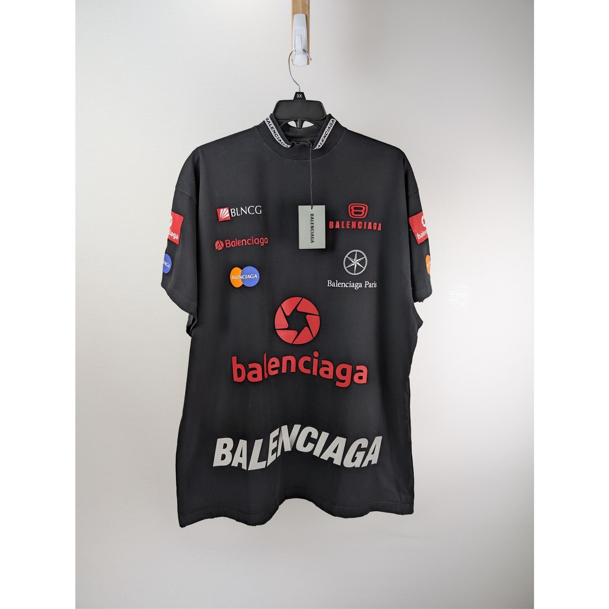 Balenciaga Top League Vintage Jersey Short Sleeve Shirt in Black 