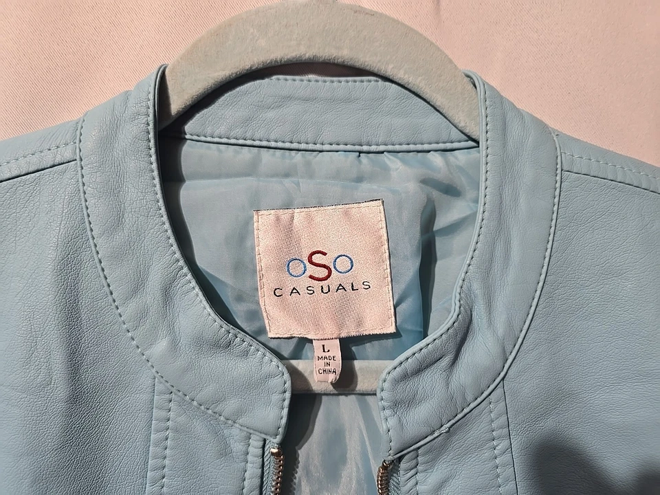 OSO Casuals 蓝色皮革夹克女式 L 码 — 第 2/4 张图片