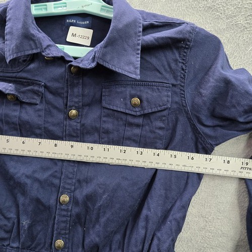 Ralph Lauren Girls Dress 14 Blue Knee Length Shirt Twill A Line Button Up Collar - Picture 7 of 8