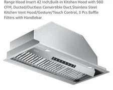 Range Hood Insert 30 Inch,Built-in Kitchen Hood with 980 CFM, Ducted/Ductless...