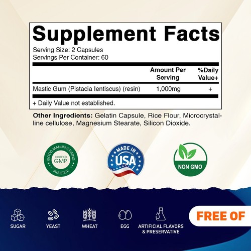 Vitamatic Mastic Gum 1000mg per Serving - Support Digestive Function, Gastrointe
