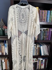 Rebellion Sheer Lace Kimono Duster Boho Festival Mesh Cover Up Womens Size Small