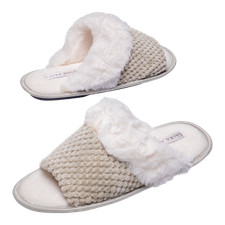 Laura Ashley Ladies Spa Texture Plush Open Toe Slippers with Memory Foam Nic...