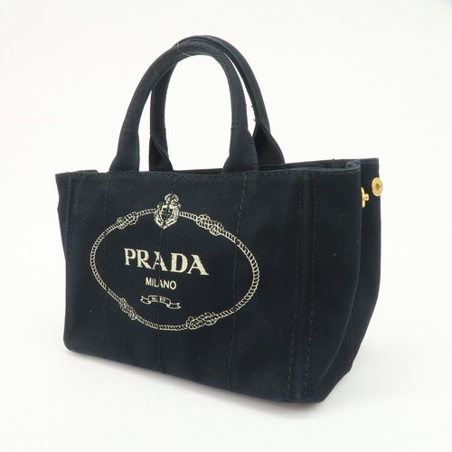 PRADA Logo Canapa Mini Canvas 2Way Bag Hand Bag Shoulder Bag 1BG439 Used F/S - Picture 3 of 24